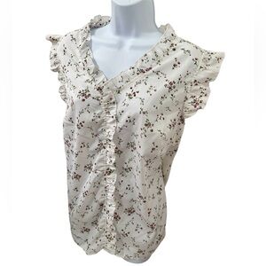 SHEIN Cream Floral Ruffle Blouse